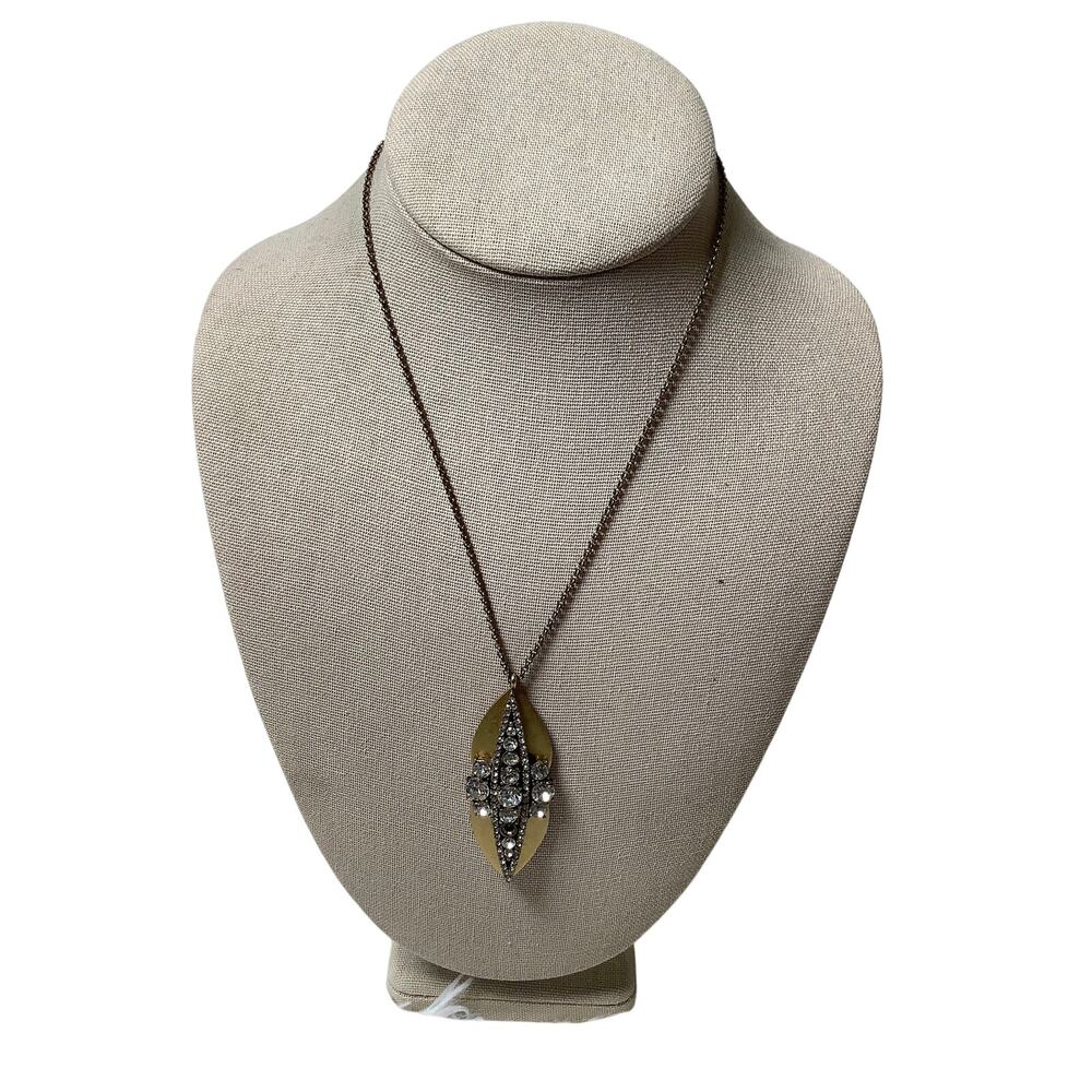 J. Crew Gold Tone Rhinestone Crystal Leaf Long Statement Necklace Vintage C32-29